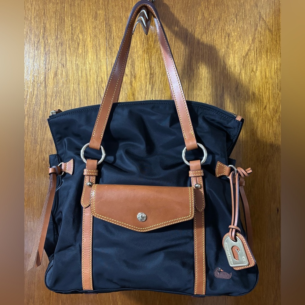Dooney & Bourke Smith Bag Black Nylon With Brown Leather Trim